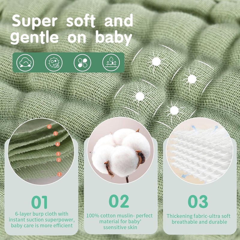 Fhealkid Muslin Burp Cloths Sets Newborn Baby Boy Essentials Must Haves 100% Cotton 10 Pack 22" X 10",6-Layer Baby Bibs & Burp Cloths for Baby Drool and Messes - Soft, Safe & Gentle for Boys & Girls Multi - Image 4
